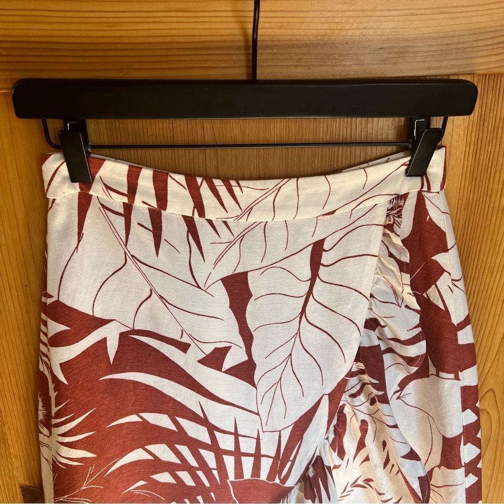 Madewell Rust & White Tropical Print Ruffle Linen Blend Midi Skirt - Picture 7 of 11